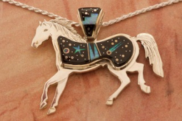 Calvin Begay Night Sky Sterling Silver Horse Pendant